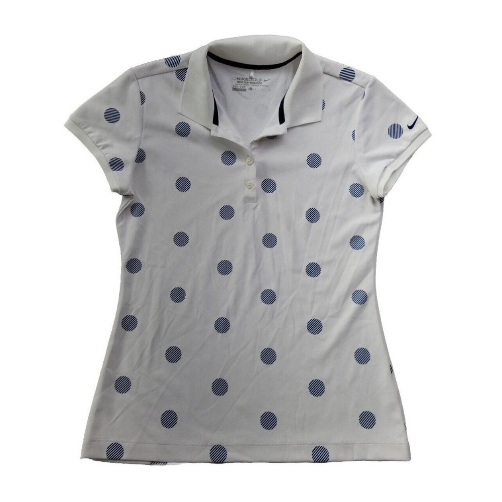 Nike Golf Tour Performance Women's Small Polka Dot White Blue Polo Shirt
